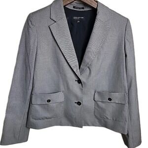 Jones New York Collection‎ Womens Sz 12 Gray Houndstooth 1 Button Blazer Stretch